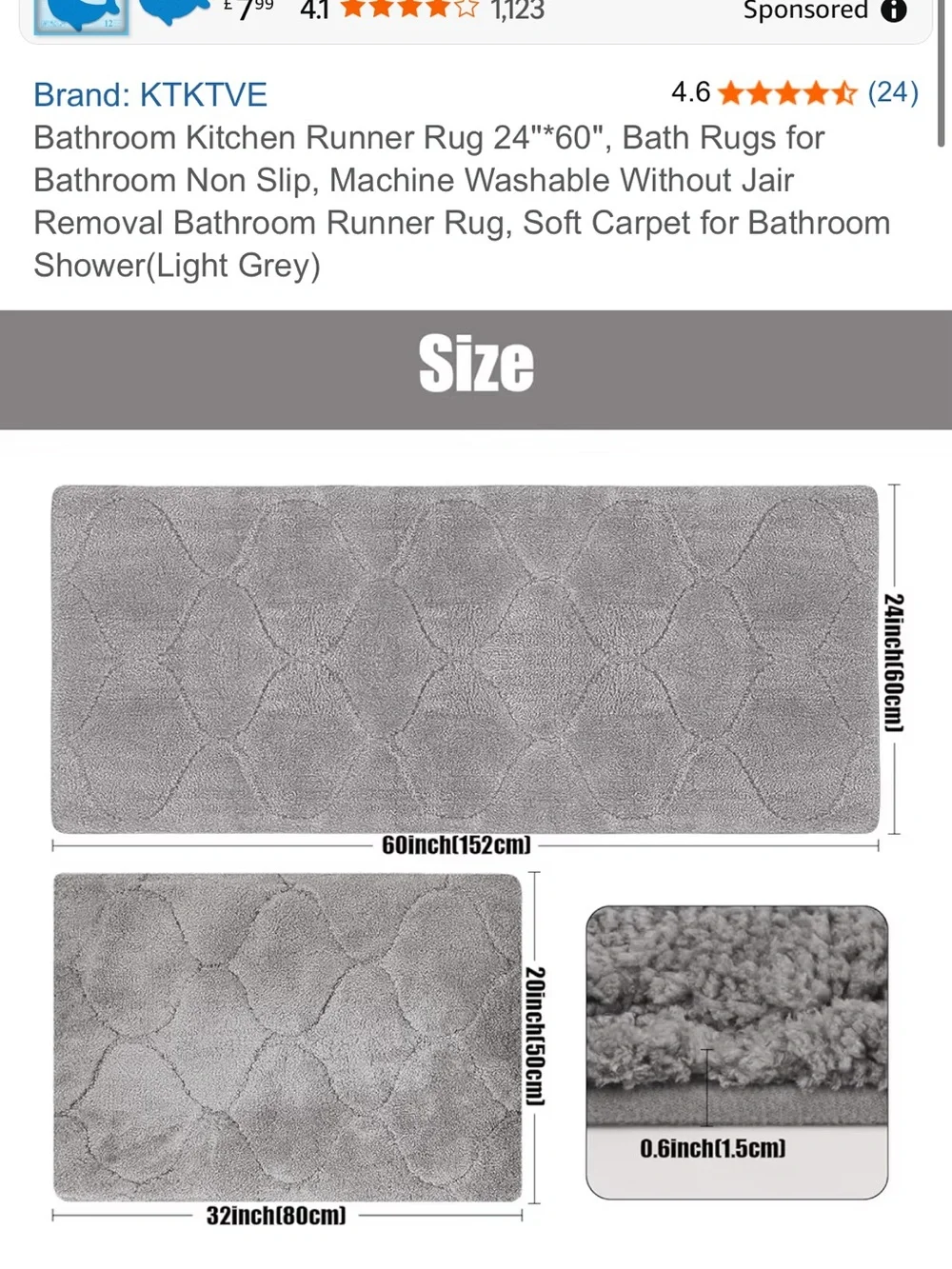 PlushLt GrayBathroom🛁Kitchen👩‍🍳Runner Rug24